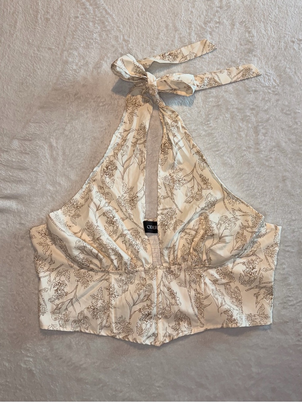 Cider Cream Floral Corset Style Halter Crop Top